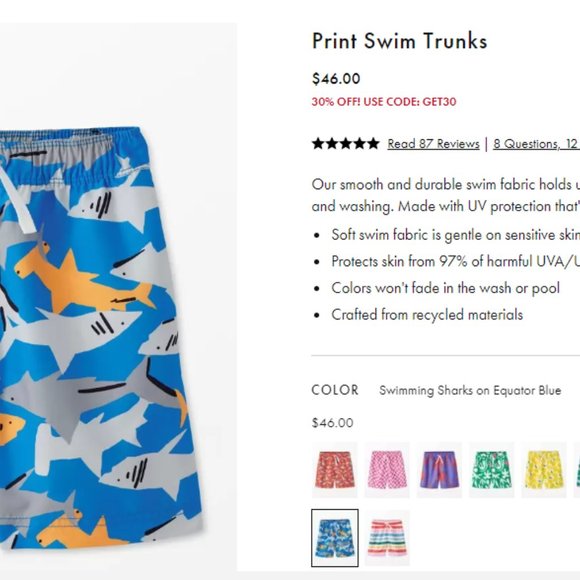 Hanna Anderson boys size 10 Swim Trunks or swimsuit with built in rash guard. - Picture 5 of 5